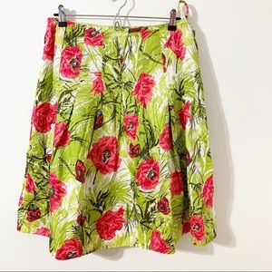 Talbots Floral/Butterflies Box Pleated A-Line Drop Waist Skirt Pink Green White